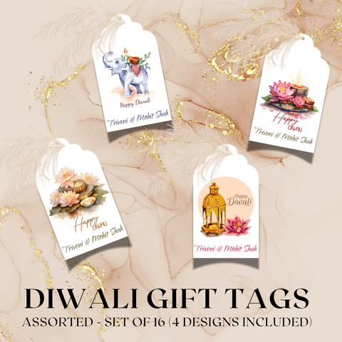 Assorted Happy Diwali Gift Tags - Premium - Set of 16 pieces