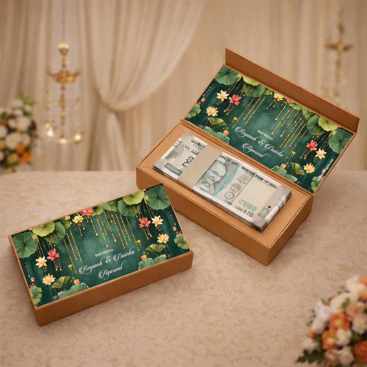 Personalised Shagun Cash Gift Box - Lotus Garden - Chatterbox Labels - Cash Box