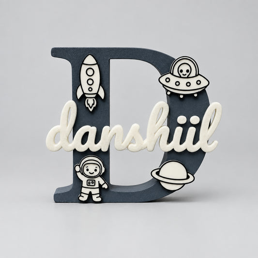 Space Theme Personalised Name Stand Glow In The Dark