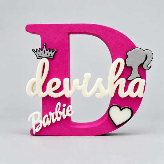 Barbie Theme Personalised Name Stand Glow In The Dark