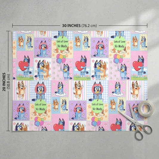 Custom Gift Wrapping Paper for Kids - Bluey Design - Chatterbox Labels - Wrapping Paper