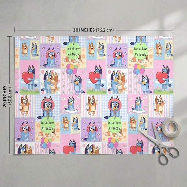 Custom Gift Wrapping Paper for Kids - Bluey Design - Chatterbox Labels - Wrapping Paper