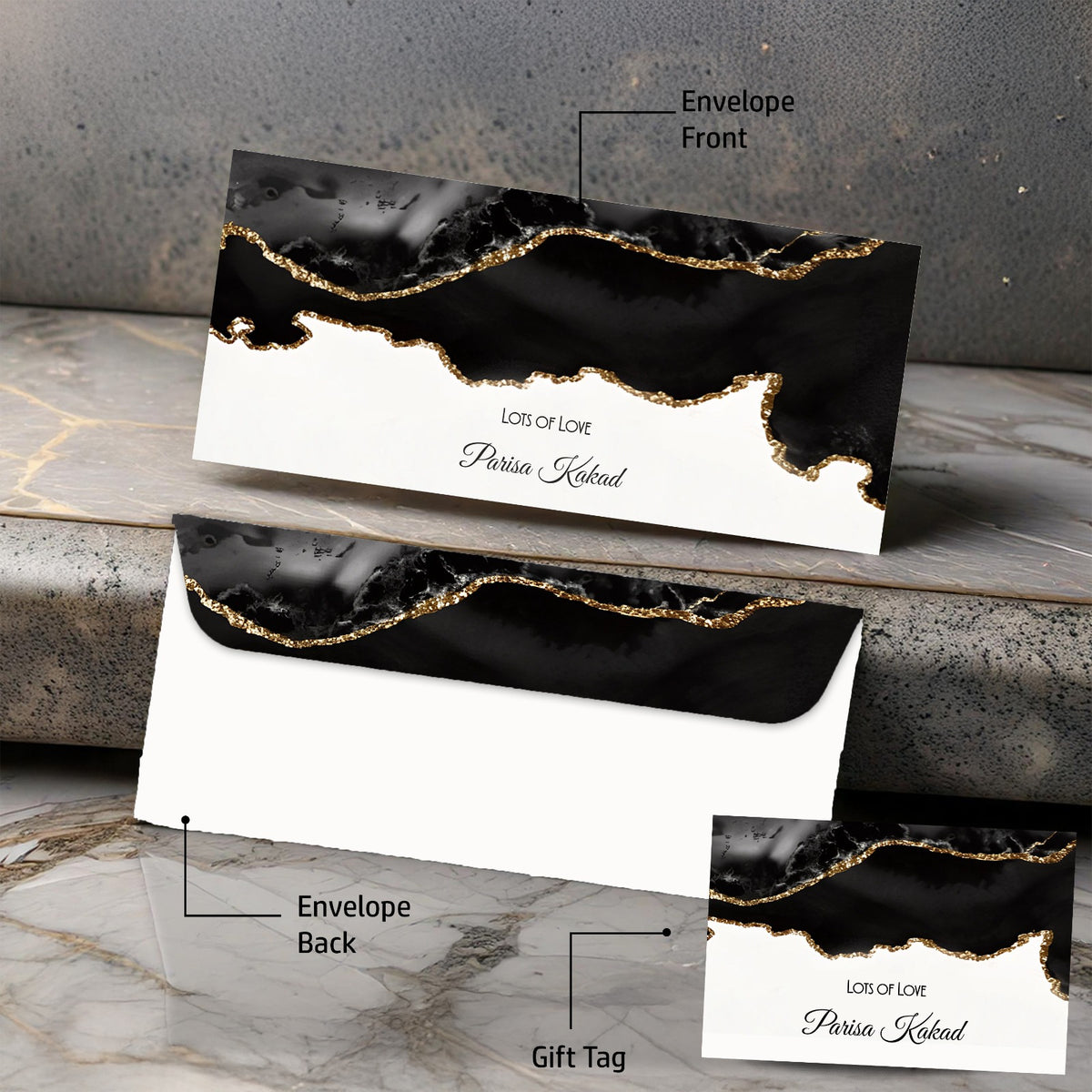 Personalised Money Envelopes - Black & Gold Elegance Design - Chatterbox Labels-Envelopes