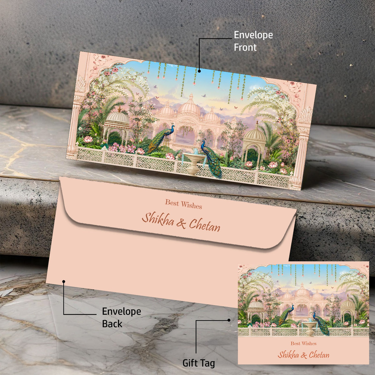 Personalised Money Envelopes - Peacock Courtyard Design - Chatterbox Labels-Envelopes
