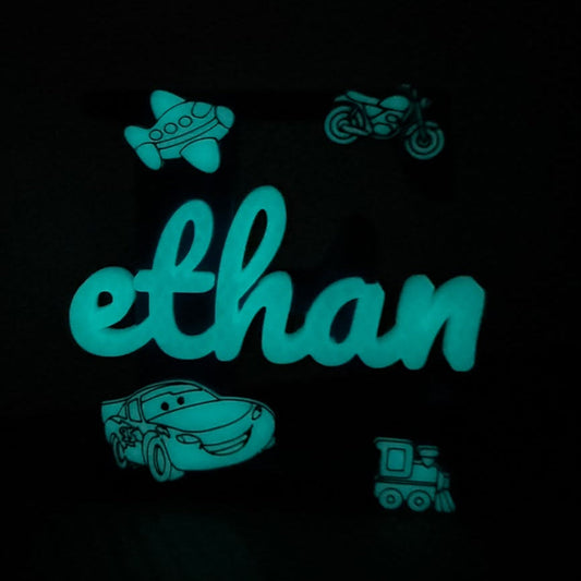 Vehicles Theme Personalised 3D Printed Name Stand Glow in the Dark