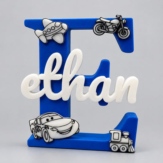Vehicles Theme Personalised 3D Printed Name Stand Glow in the Dark