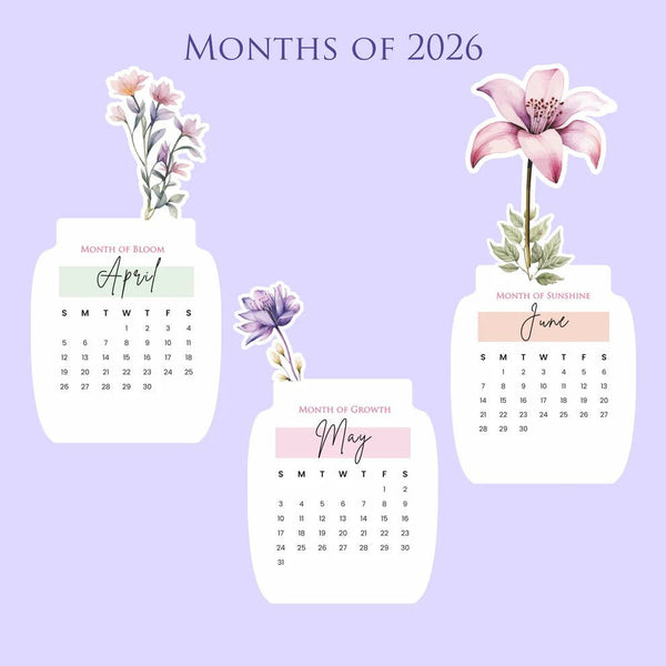 Personalised 2026 Desk Calendar - Floral Vase with Wooden Stand - Chatterbox Labels - 