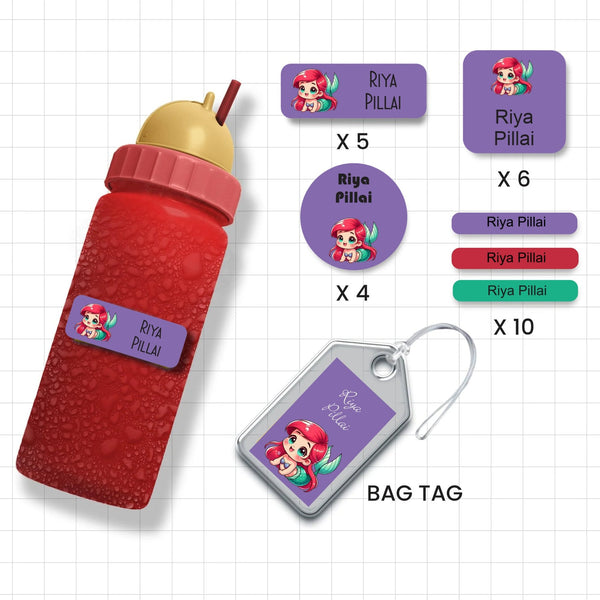 Assorted Shapes Waterproof Labels - Ariel Theme - Chatterbox Labels - Personalised Waterproof Stickers - Opaque