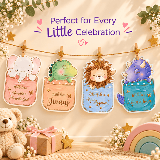Gold Embossed Animal Shape Assorted Gift Tags for Kids