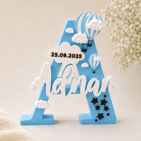 Baby Boy Birth Announcement Personalised 3D Printed Name Stand - Chatterbox Labels-3D Printed Gifts