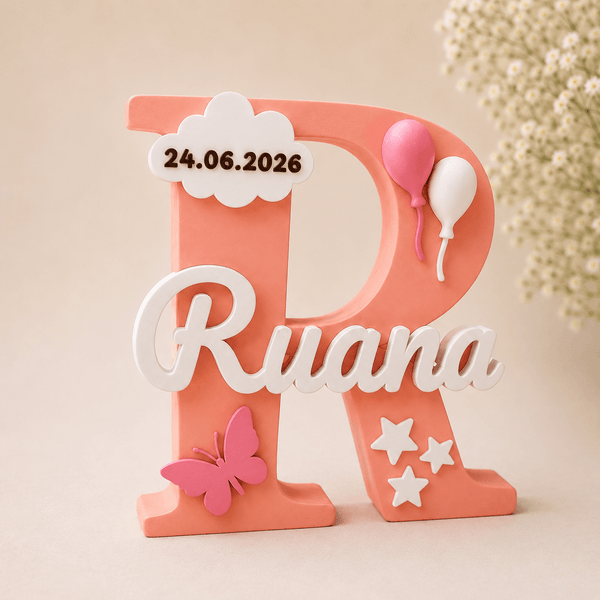 Baby Girl Birth Announcement Personalised 3D Printed Name Stand - Chatterbox Labels-3D Printed Gifts