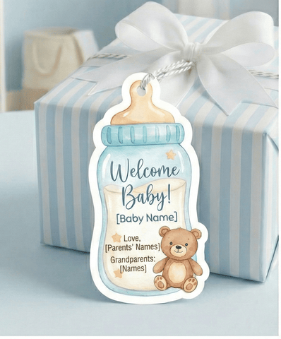 Baby Shower & Birth Announcement Gift Tags in Baby Bottle Design - Chatterbox Labels - Gift Tags
