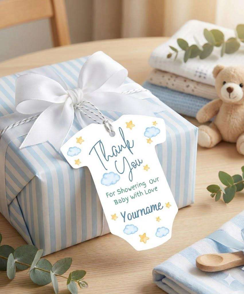 Baby Shower & Birth Announcement Gift Tags in Romper Design