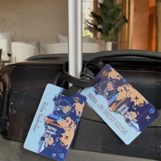 Personalized Luggage Tags - Travel The World Design - Chatterbox Labels - Luggage Tags