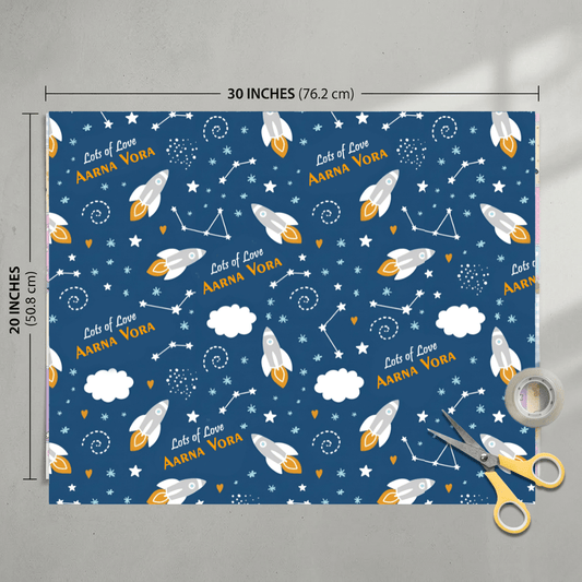 Custom Gift Wrapping Paper for Kids - Blue Galaxy Design - Chatterbox Labels - Wrapping Paper