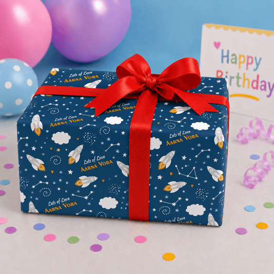 Custom Gift Wrapping Paper for Kids - Blue Galaxy Design - Chatterbox Labels - Wrapping Paper