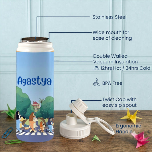Personalised Insulated Stainless Steel Bottle – 600 ML - Bluey Buddies - Chatterbox Labels-Water Bottle