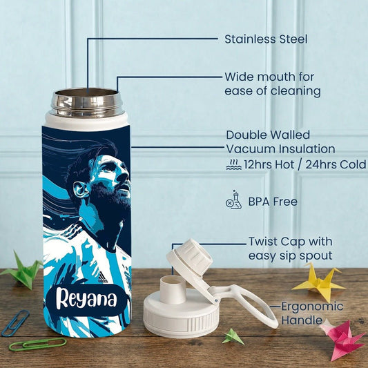 Personalised Insulated Stainless Steel Bottle – 600 ML - Messi Design - Chatterbox Labels-Water Bottle