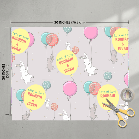 Custom Gift Wrapping Paper for Kids - Bunny Theme - Chatterbox Labels - Wrapping Paper