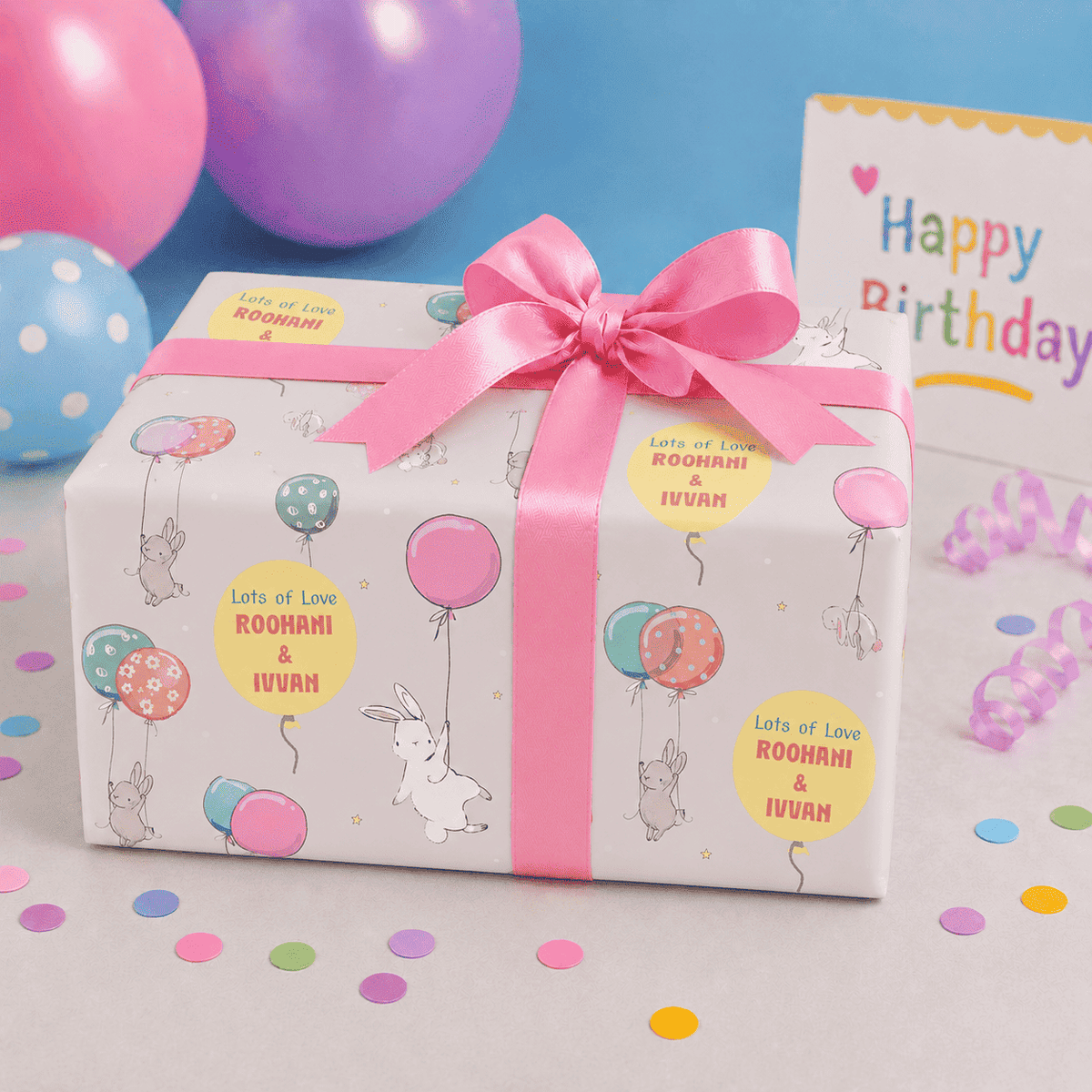 Custom Gift Wrapping Paper for Kids - Bunny Theme - Chatterbox Labels - Wrapping Paper