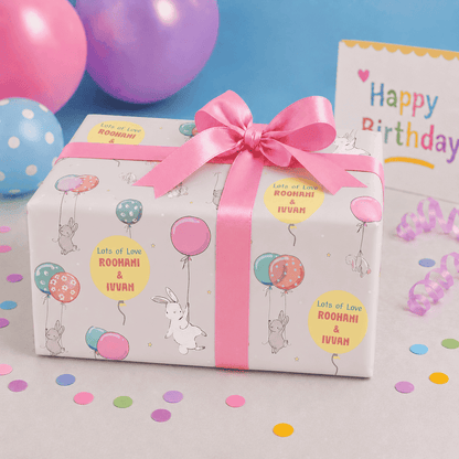 Custom Gift Wrapping Paper for Kids - Bunny Theme - Chatterbox Labels - Wrapping Paper