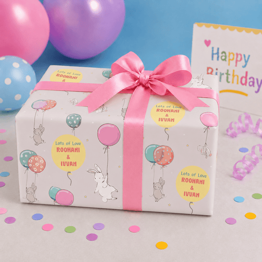 Custom Gift Wrapping Paper for Kids - Bunny Theme - Chatterbox Labels - Wrapping Paper