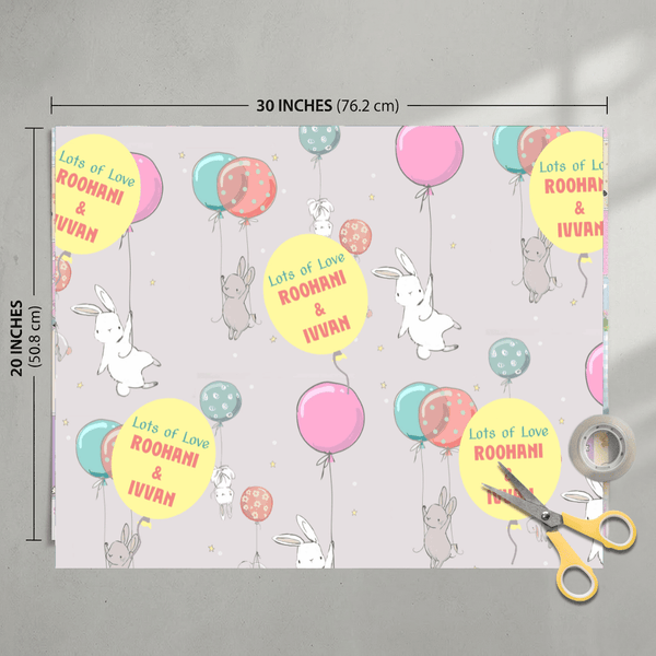 Custom Gift Wrapping Paper for Kids - Bunny Theme - Chatterbox Labels - Wrapping Paper