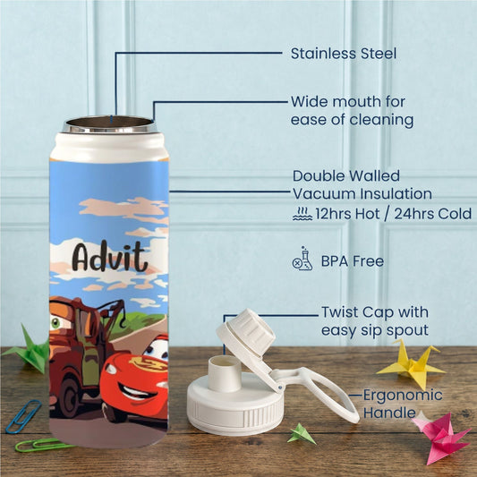 Personalised Insulated Stainless Steel Bottle – 600 ML - McQueen's Turbo Tumbler - Chatterbox Labels-Water Bottle