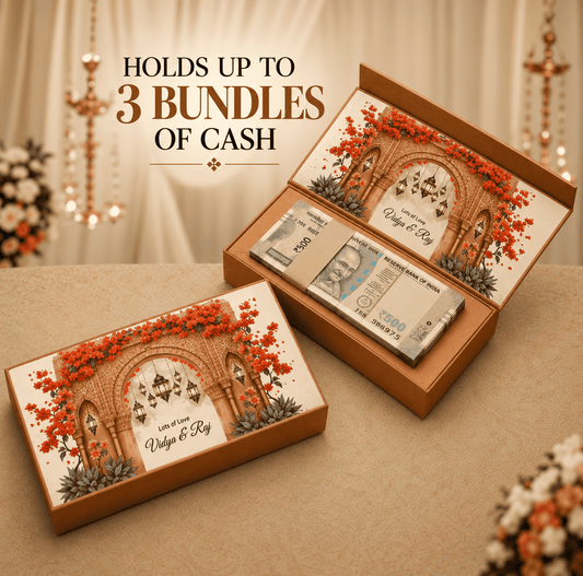 Personalised Shagun Cash Gift Box - Bougainvillea Arches