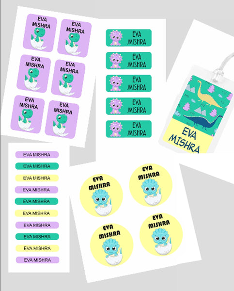 Assorted Waterproof Labels - Cute Dino Theme Chatterbox Labels