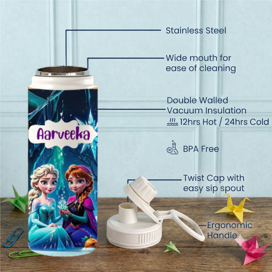 Personalised Insulated Stainless Steel Bottle – 600 ML - Elsa's Ice Sipper - Chatterbox Labels-Water Bottle