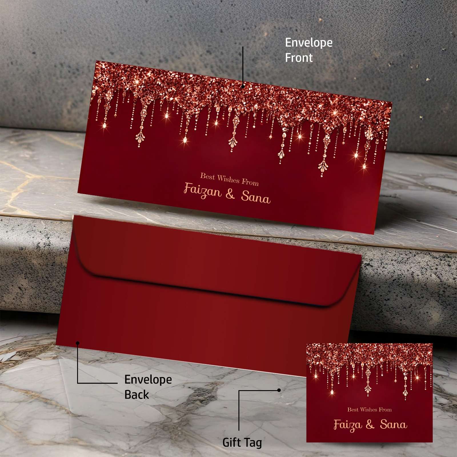 Personalised Money Envelopes - Scarlet Shimmer Design