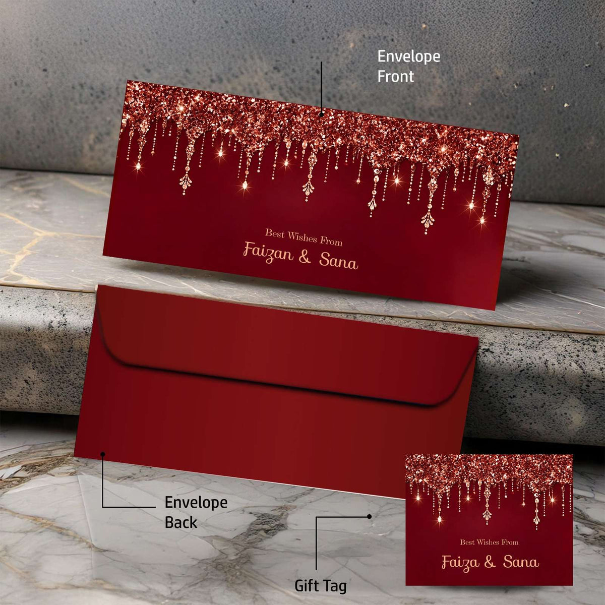 Personalised Money Envelopes - Scarlet Shimmer Design