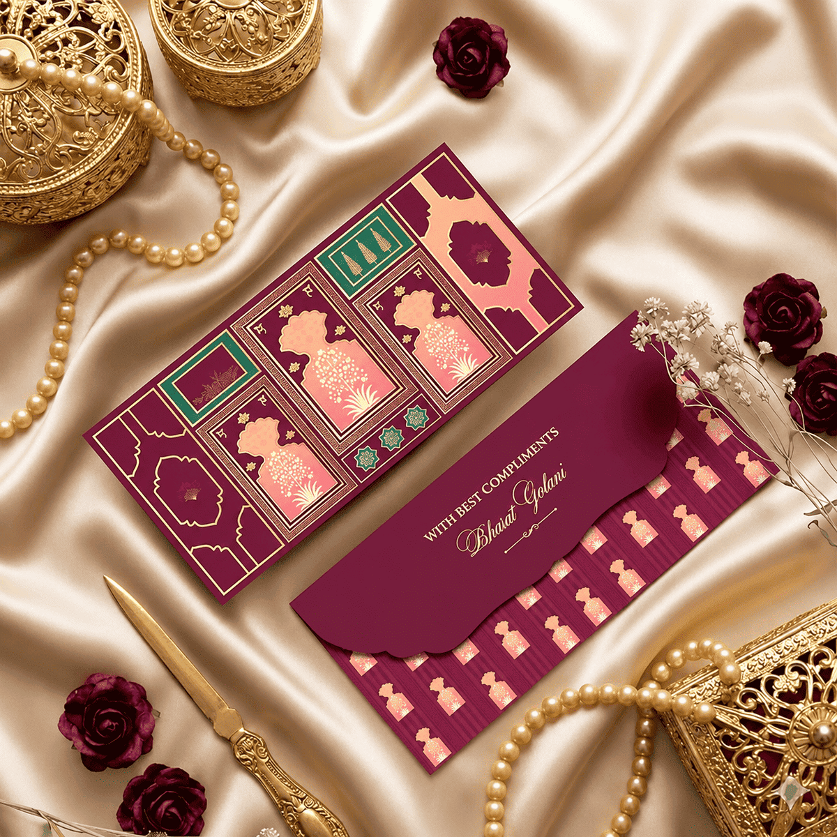 Luxe Gold Foil Money Envelopes - Royal Maroon Motif - Chatterbox Labels-Luxe Envelopes