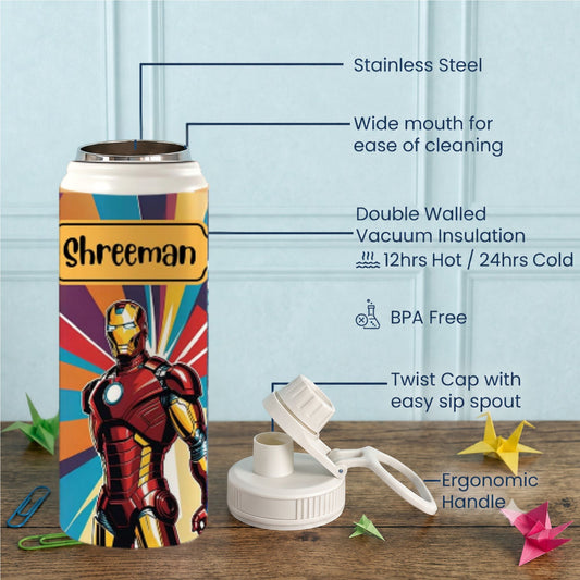 Personalised Insulated Stainless Steel Bottle – 600 ML - Iron Man's Power Drink - Chatterbox Labels-Water Bottle