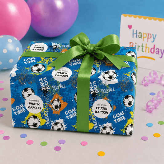 Custom Gift Wrapping Paper for Kids - Kickstart Football Design - Chatterbox Labels - Wrapping Paper