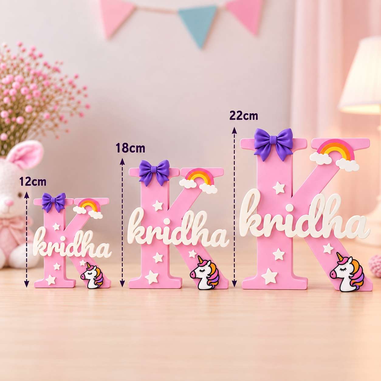 Unicorn Theme Personalised 3D Printed Name Stand