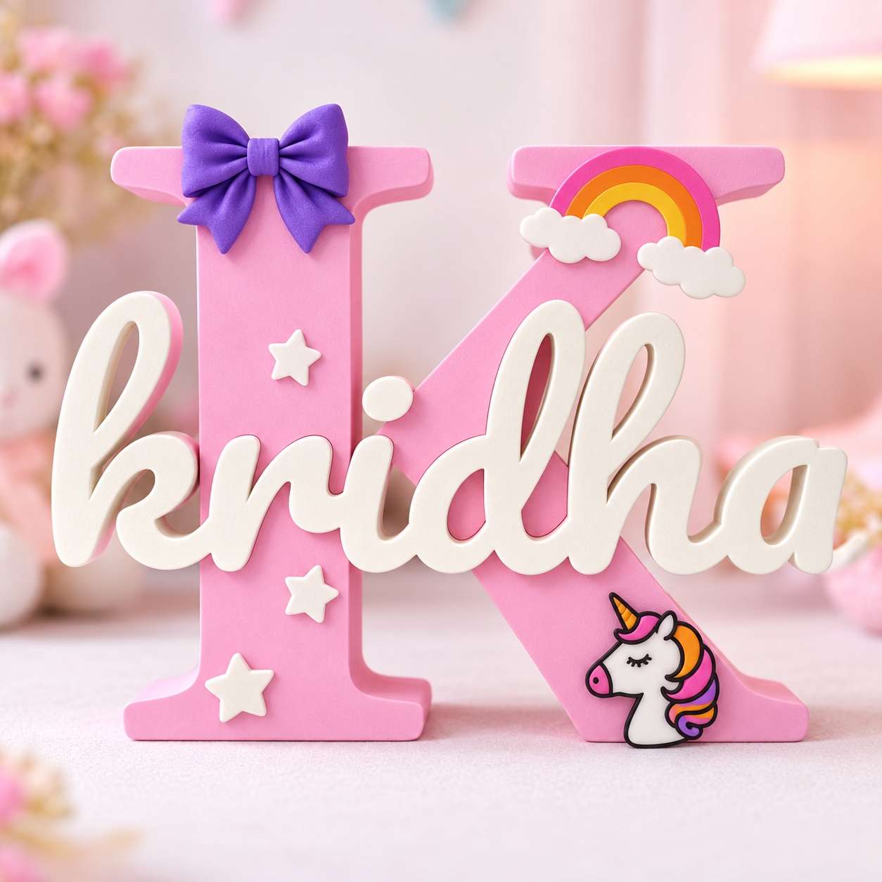 Unicorn Theme Personalised 3D Printed Name Stand