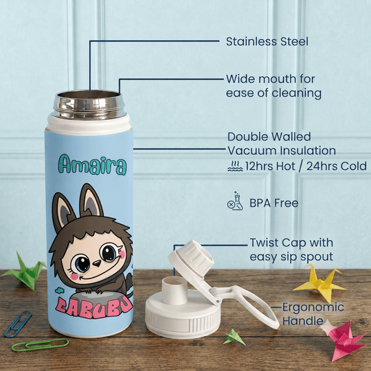 Personalised Stainless Steel Water Bottle - Labubu Design - Chatterbox Labels-Water Bottle