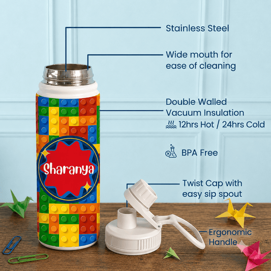 Personalised Insulated Stainless Steel Bottle – 600 ML - Lego Fun Flow - Chatterbox Labels-Water Bottle