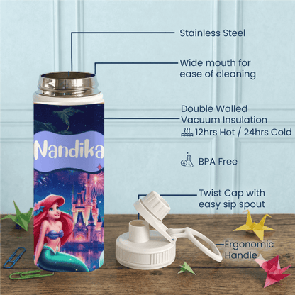 Personalised Insulated Stainless Steel Bottle – 600 ML - Mermaid Magic - Chatterbox Labels-Water Bottle