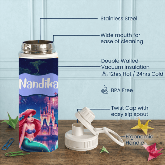 Personalised Insulated Stainless Steel Bottle – 600 ML - Mermaid Magic - Chatterbox Labels-Water Bottle
