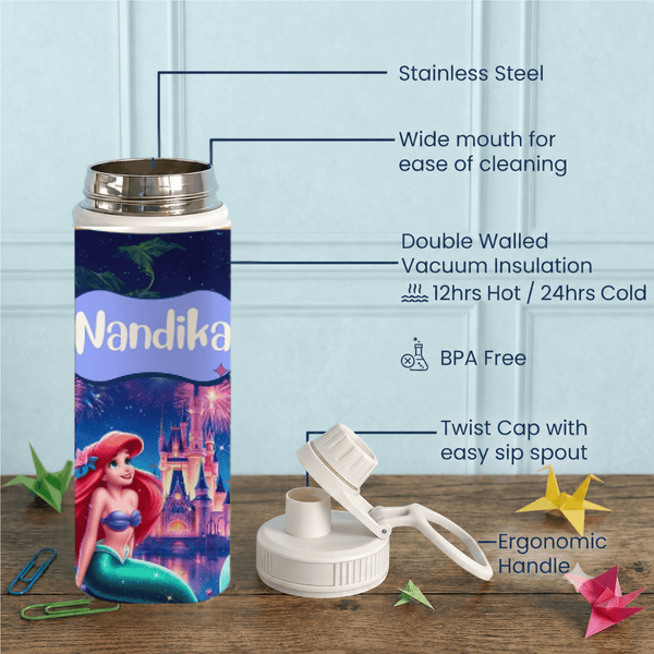 Personalised Insulated Stainless Steel Bottle – 600 ML - Mermaid Magic - Chatterbox Labels-Water Bottle