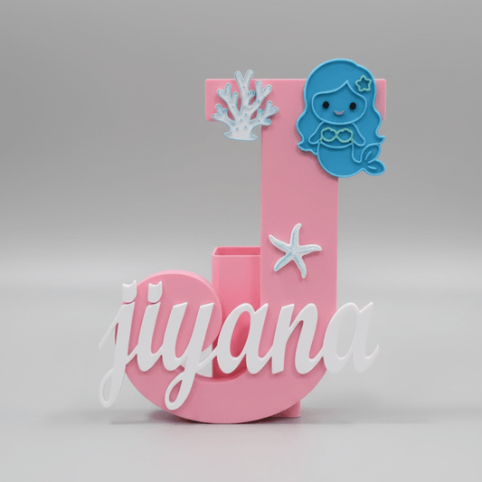 Personalised Name Stand & Pen Holder Mermaid Theme - Chatterbox Labels-3D Printed Gifts