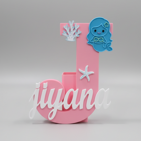 Personalised Name Stand & Pen Holder Mermaid Theme