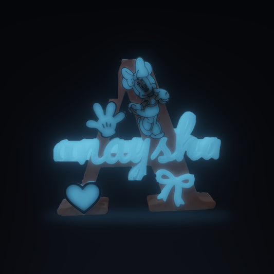 Minnie Mouse Theme Personalised Name Stand Glow In The Dark