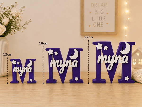 Moon & Stars Theme Personalised 3D Printed Name Stand - Chatterbox Labels-3D Printed Gifts