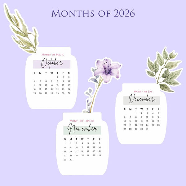 Personalised 2026 Desk Calendar - Floral Vase with Wooden Stand - Chatterbox Labels - 
