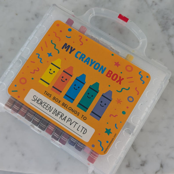 Return Gift - Personalised Colouring Book with Custom Faber - Castell Crayon Box - Chatterbox Labels - Colouring Book