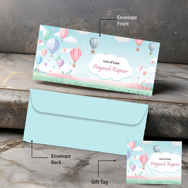Personalised Money Envelopes - Pastel Hot Air Balloon Theme - Set of 20 - Chatterbox Labels - Envelopes